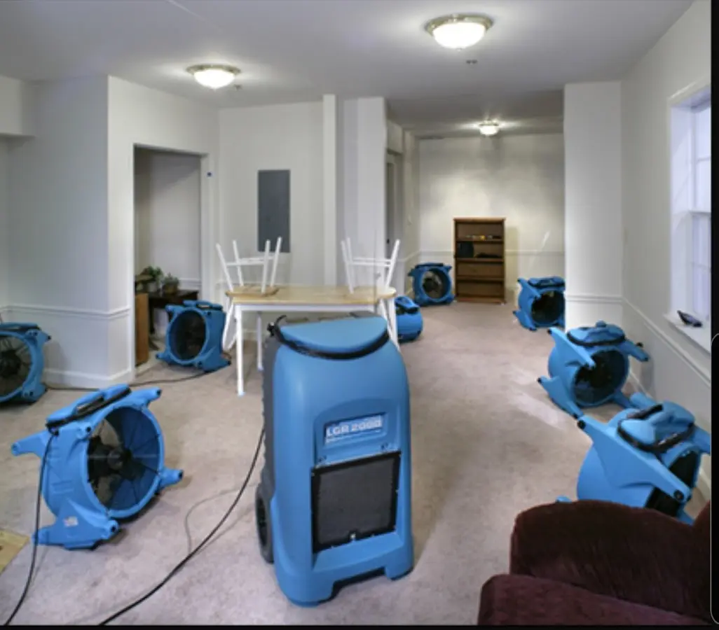 Air movers and dehumidifier setup for Water Damage Restoration in Timberwood Park